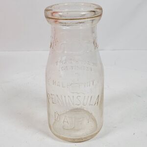 Vintage Milk Bottle Peninsula Dairy 5.5 Inch NO LID